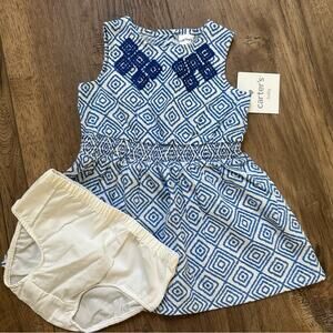 NEW!! Carter's Blue Geometric Dress w/ Bloomers, Infant, Baby, 100% Cotton, 6m